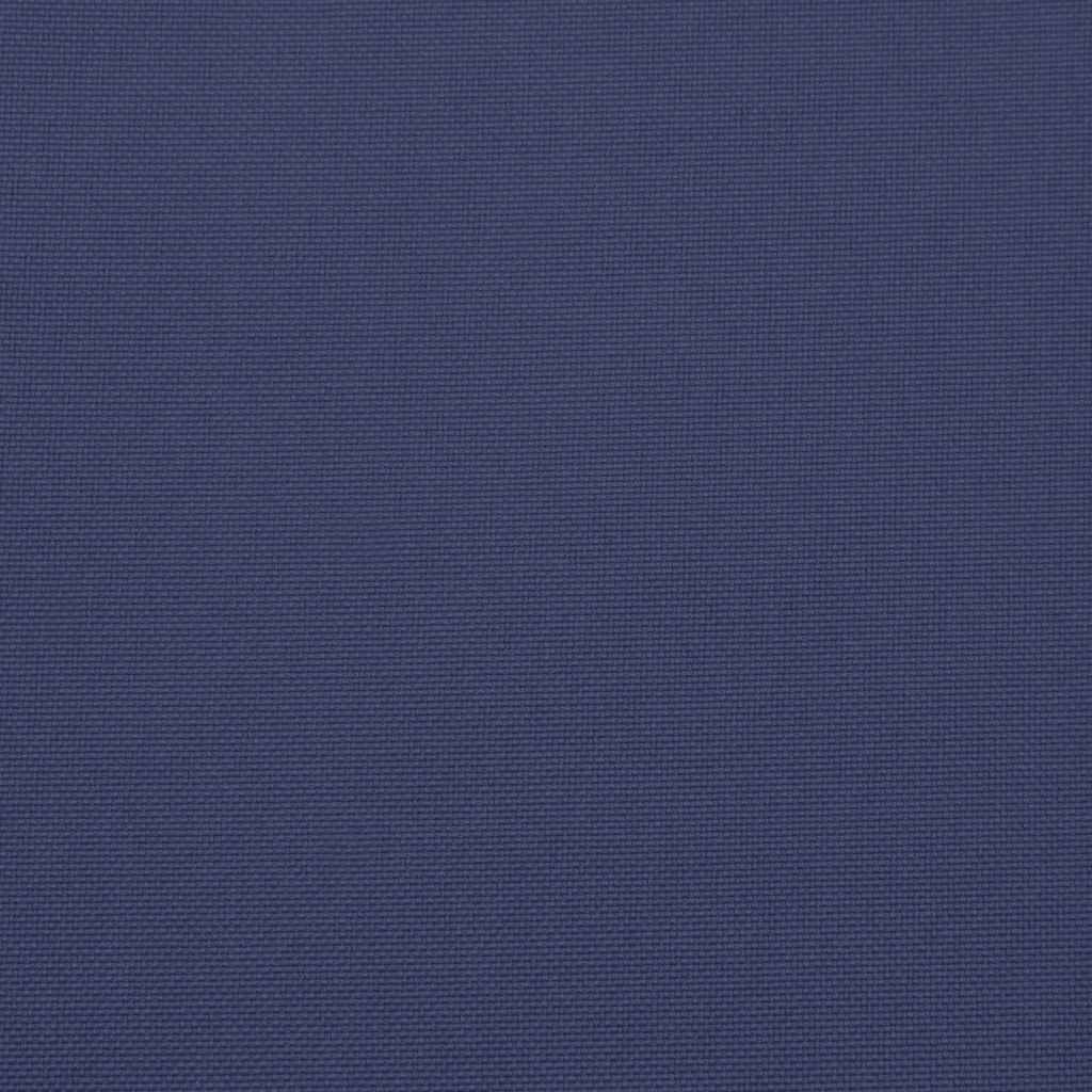 Navy blue water-resistant deck chair cushion with elastic straps and foam fiber filling.