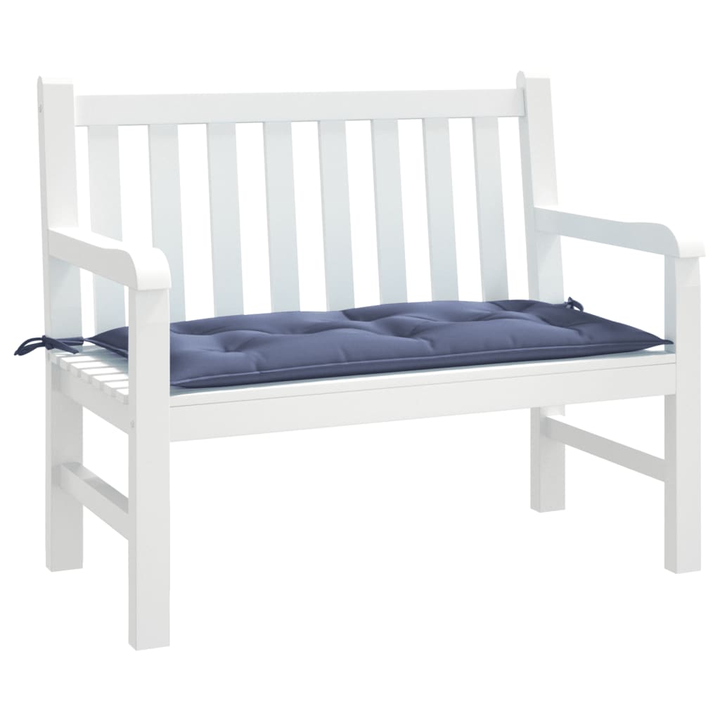 Navy blue outdoor garden bench cushion made of water-resistant Oxford fabric, 39.4 inches long.