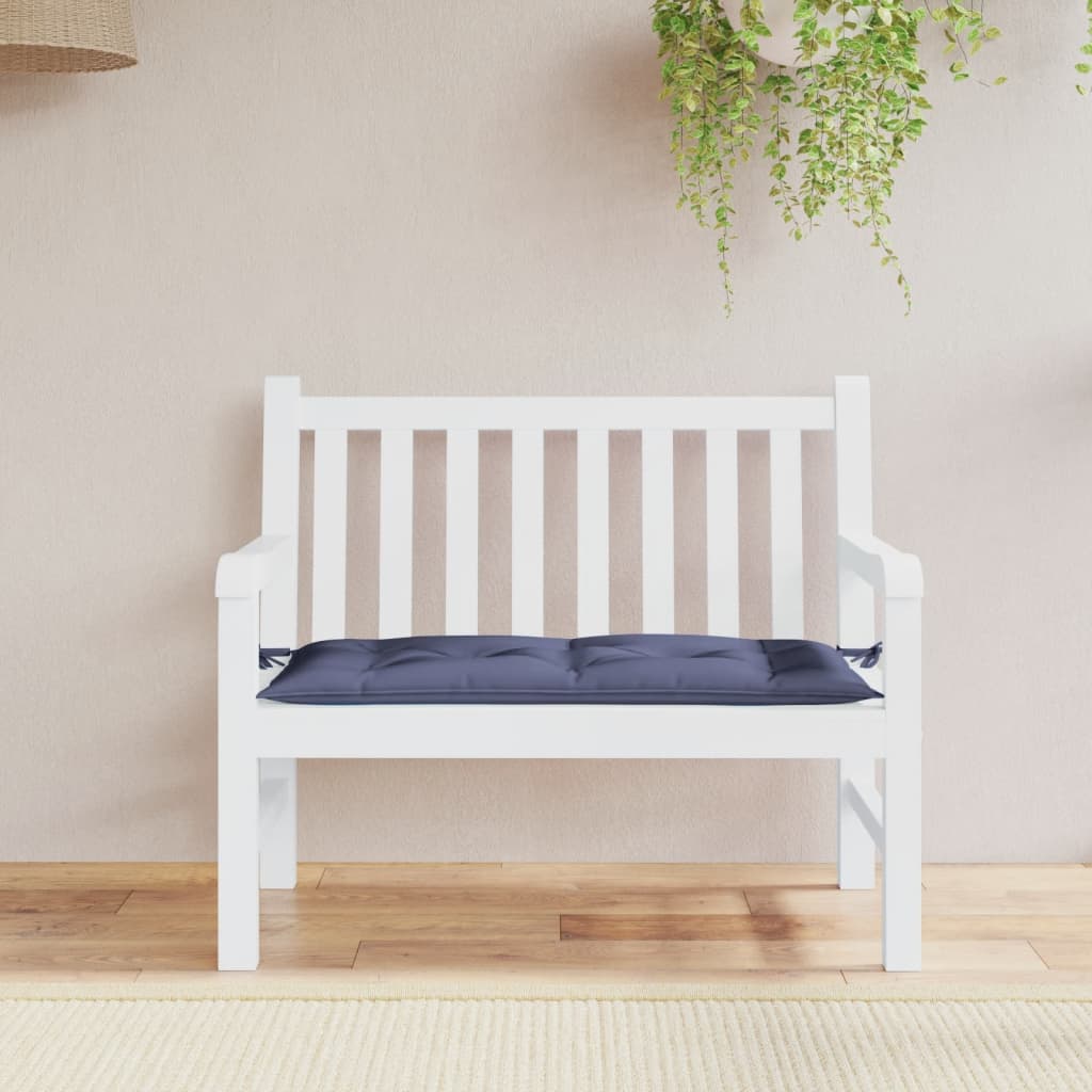 Navy blue outdoor garden bench cushion made of water-resistant Oxford fabric, 39.4 inches long.