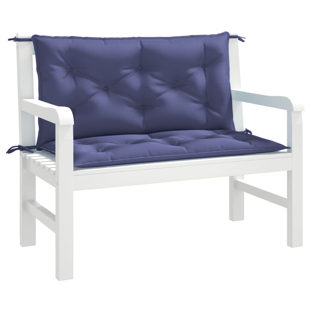 Navy blue garden bench cushions made of water-resistant Oxford fabric in a 2-pack.