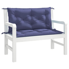 Navy blue garden bench cushions made of water-resistant Oxford fabric in a 2-pack.