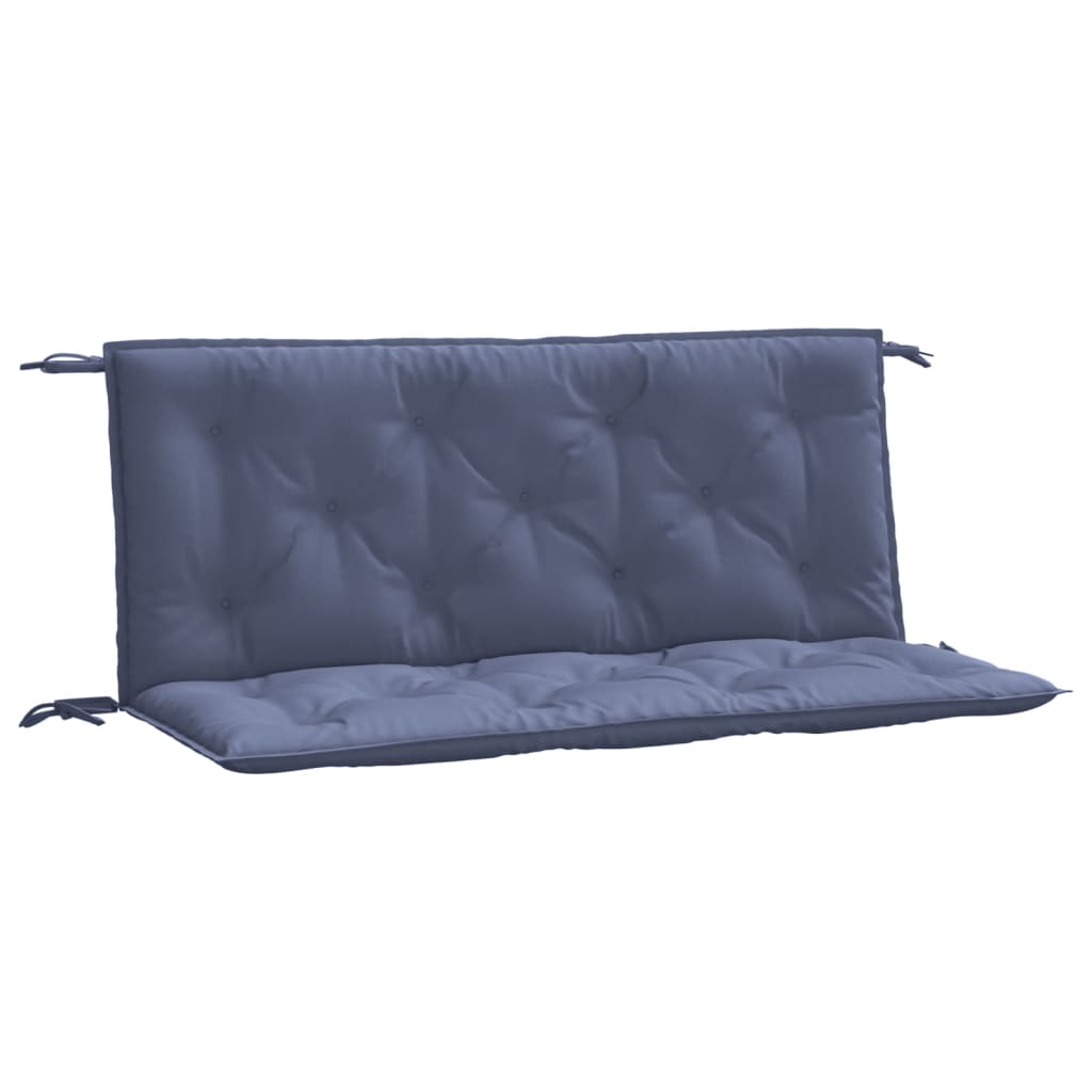 Navy blue garden bench cushions in durable Oxford fabric, 47.2 inches long, with non-slip ropes.