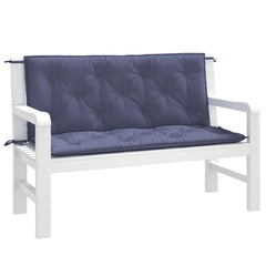 Navy blue garden bench cushions in durable Oxford fabric, 47.2 inches long, with non-slip ropes.