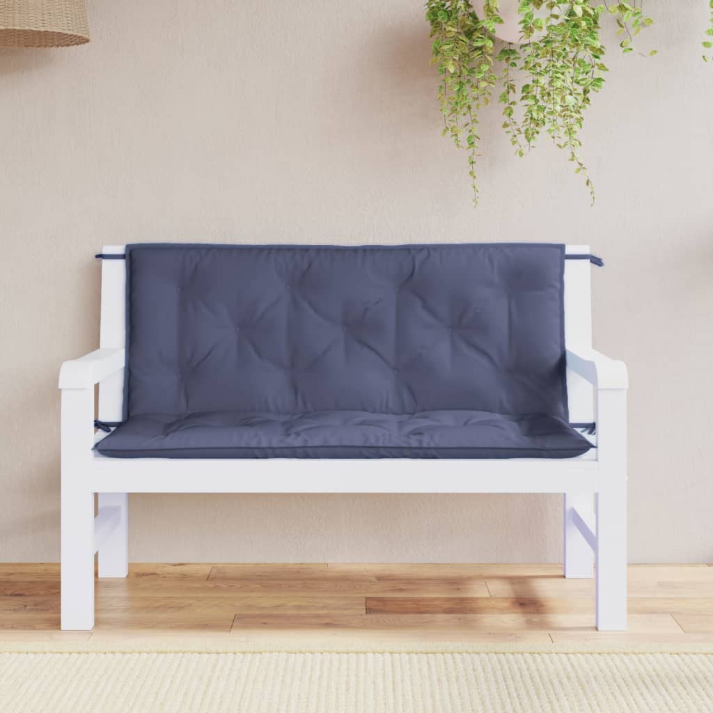 Navy blue garden bench cushions in durable Oxford fabric, measuring 47.2 inches each.