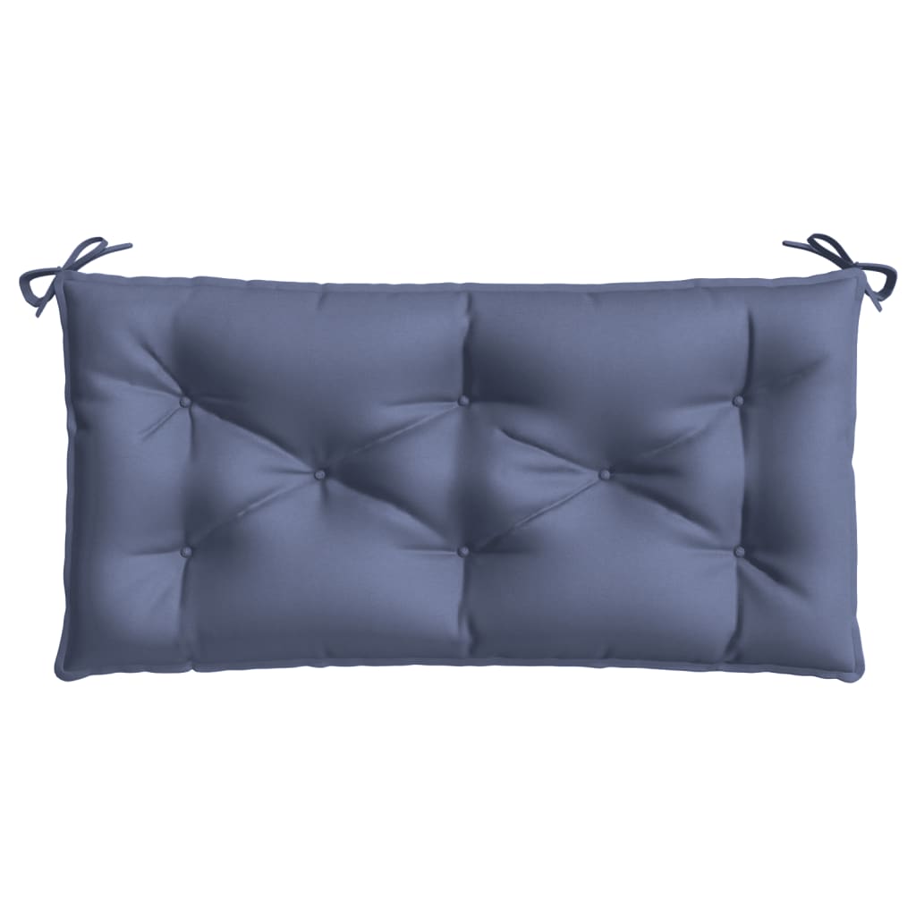 Navy blue garden bench cushion in Oxford fabric, 43.3x19.7x2.8 inches, with ties.