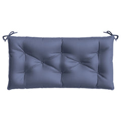 Navy blue garden bench cushion in Oxford fabric, 43.3x19.7x2.8 inches, with ties.