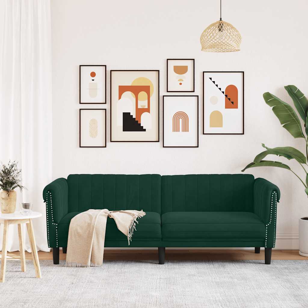Sofa Dark Green Velvet (100% polyester), plywood, solid wood