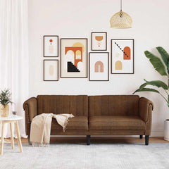 Sofa 3-Seater Brown Faux Suede Leather