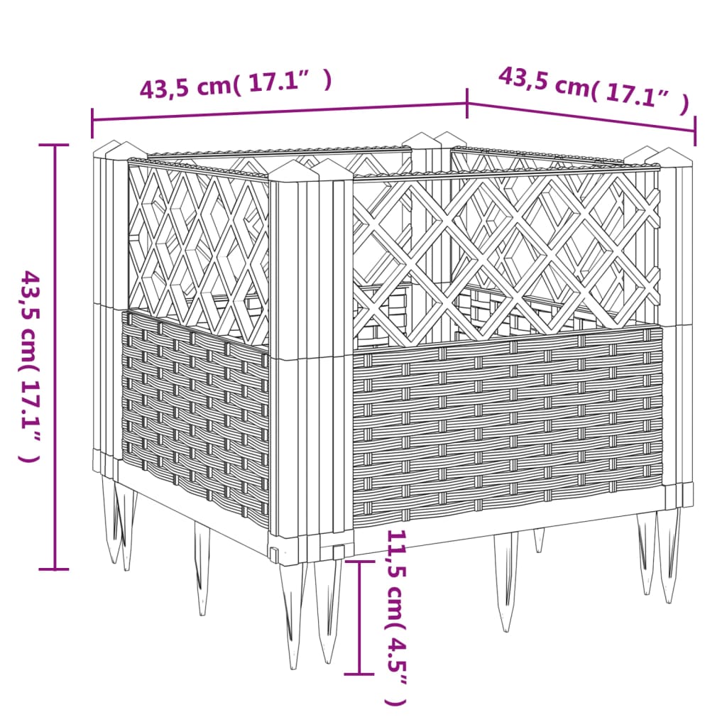 Garden Planter with Pegs Light Gray 17.1x17.1x17.1 PP