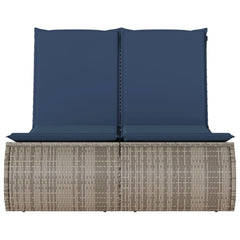 Double Sun Lounger with Cushions Gray Poly Rattan