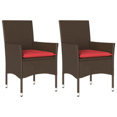 Patio Chairs with Cushions 2 pcs Brown Poly Rattan