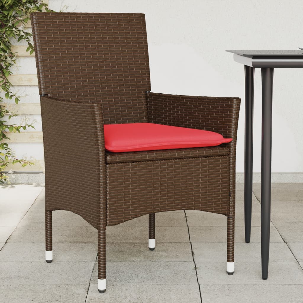 Patio Chairs with Cushions 2 pcs Brown Poly Rattan