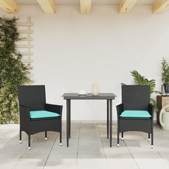 Patio Chairs with Cushions 2 pcs Black Poly Rattan