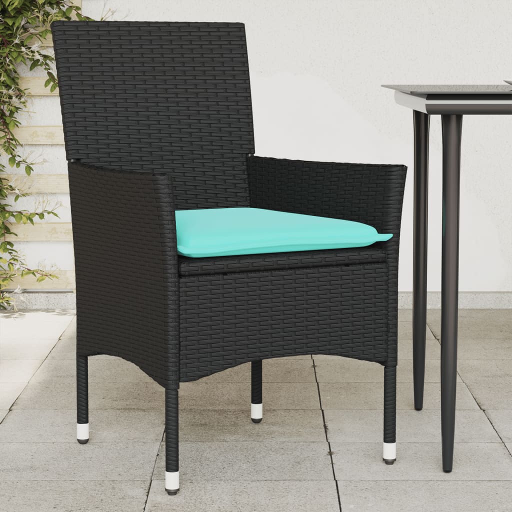 Patio Chairs with Cushions 2 pcs Black Poly Rattan