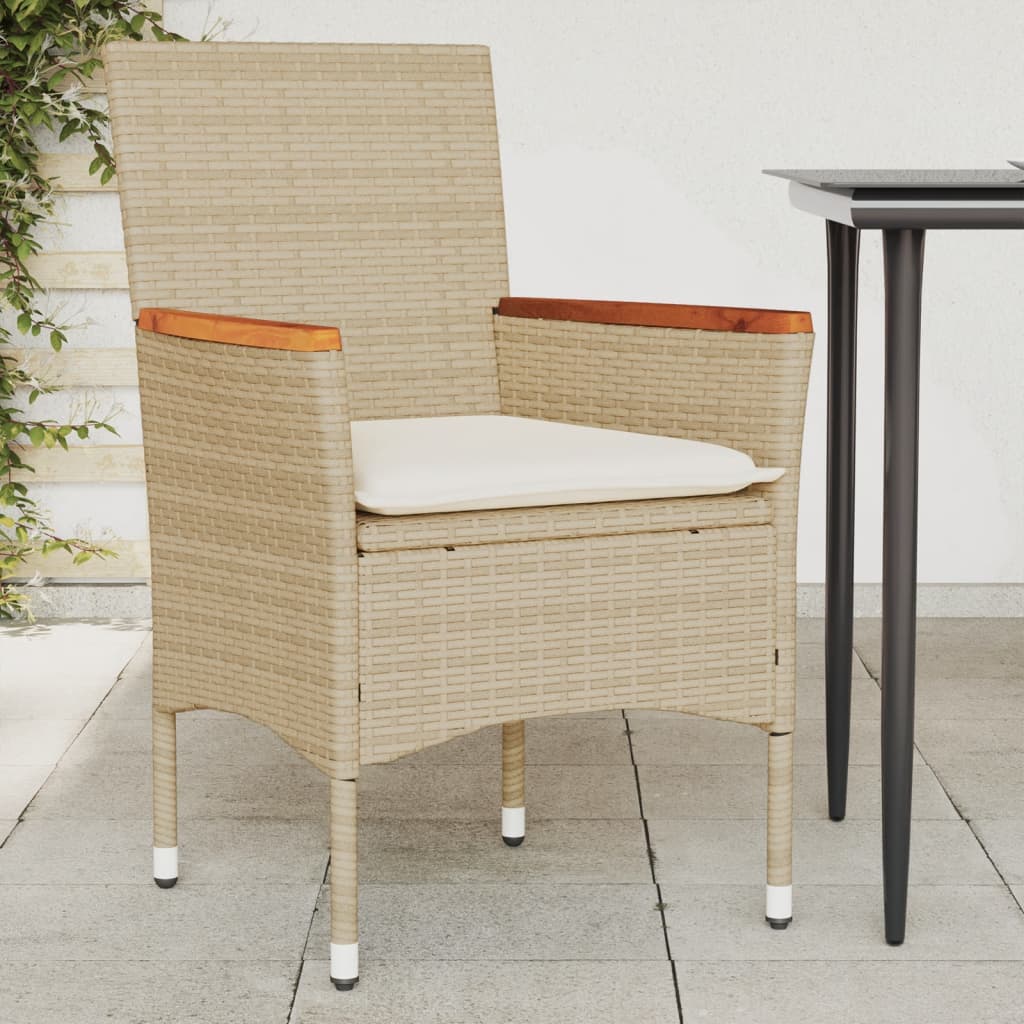 Patio Chairs with Cushions 2 pcs Beige Poly Rattan