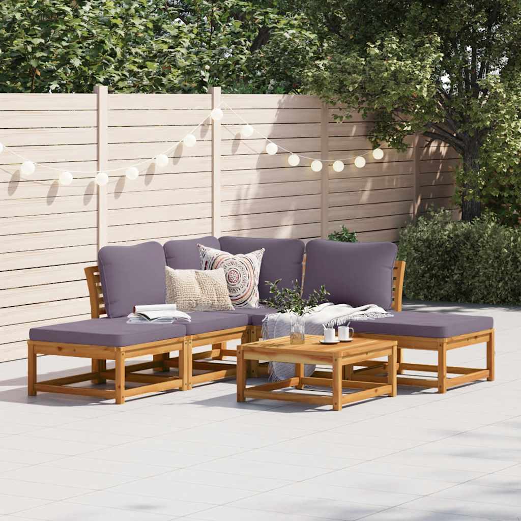 Garden Lounge Set Acacia wood (light brown), Dark Grey cushions