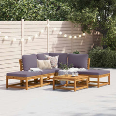 Garden Lounge Set Acacia wood (light brown), Dark Grey cushions