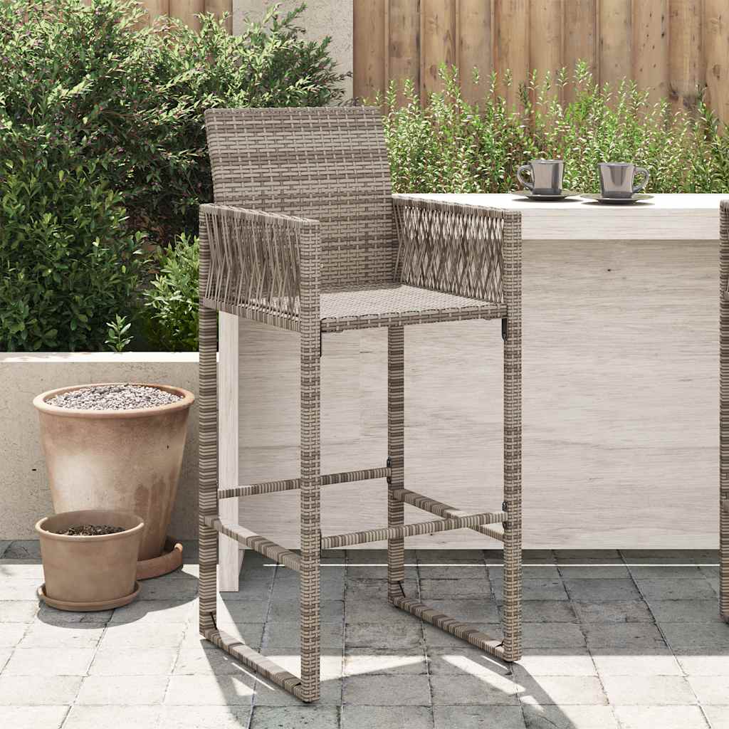 Garden Bar Stool Grey PE Rattan, Powder-Coated Steel Standard