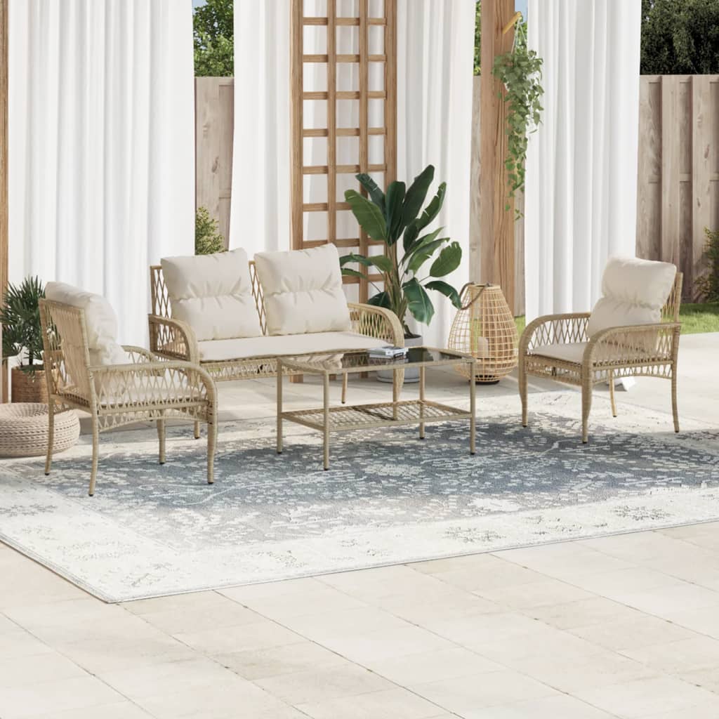 Patio Sofa Set Beige PE rattan, powder-coated steel, tempered glass