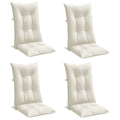 Four cream melange highback chair cushions, each 47.2x19.7x2.8 cm, made of fabric with ties.