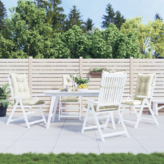 Four cream Melange highback chair cushions with ties and elastic straps, 47.2x19.7x2.8 inches, made from recycled polyester fabric.