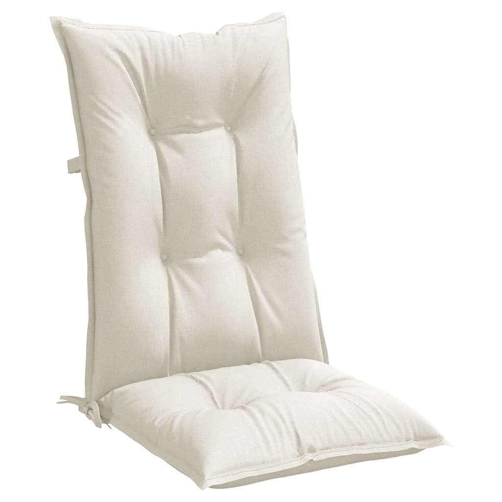 Cream highback chair cushions with tufted fabric and ties, 4-pack.