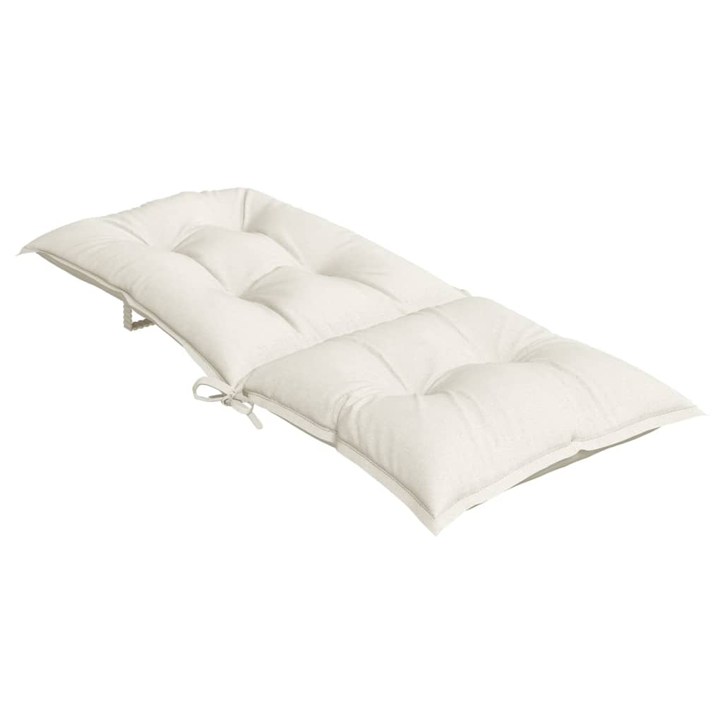 Cream highback chair cushions in 4-pack, 47.2x19.7x2.8 cm fabric with ties.