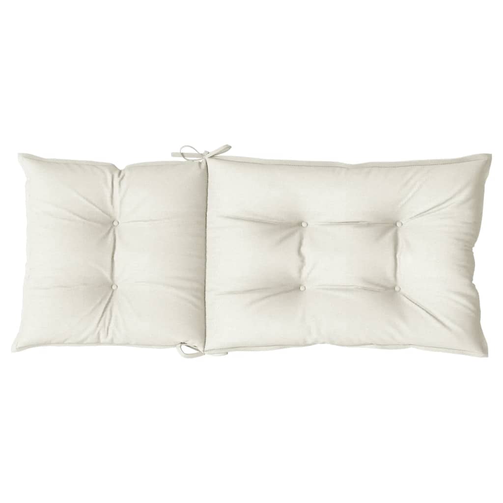 Cream highback chair cushions in 4-pack, fabric, 47.2x19.7x2.8 inches, with ties.