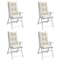 Four cream Melange highback chair cushions, 47.2x19.7x2.8 cm fabric pads with ties.