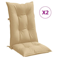Two beige melange highback chair cushions with ties, sold as a 2-pack.