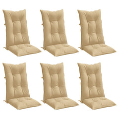 Six beige melange highback chair cushions with ties, shown from multiple angles.