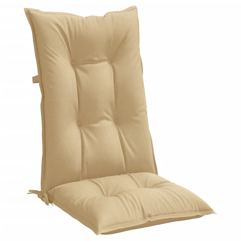 Beige highback chair cushion with tufted fabric and ties, from a 6-pack set.