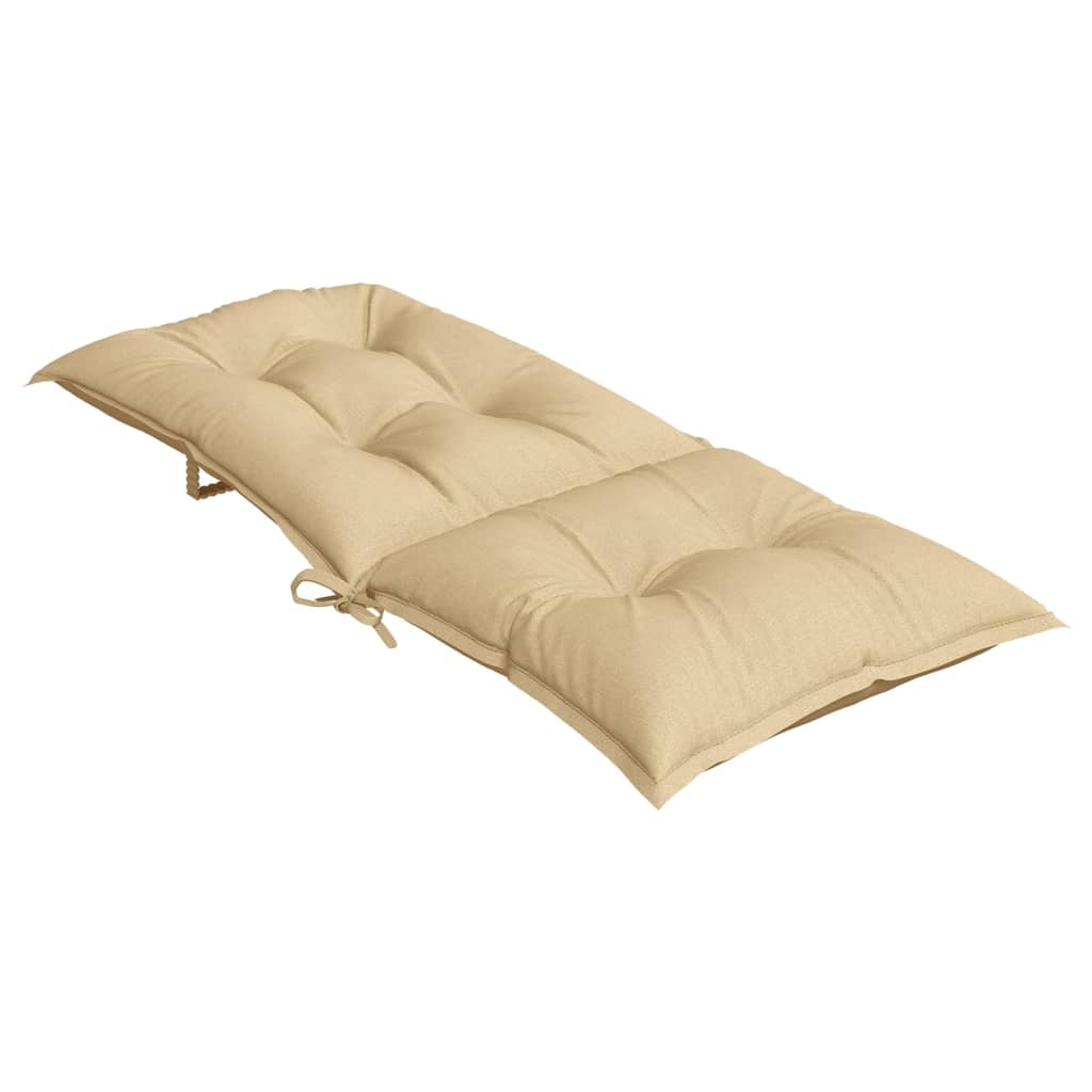 Beige melange highback chair cushions with tufting and ties, 6-pack.