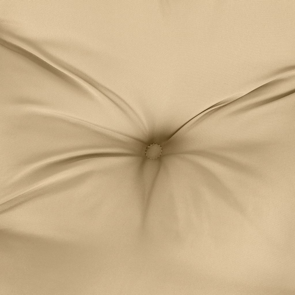 Beige melange fabric highback chair cushions with tufted center and ties.