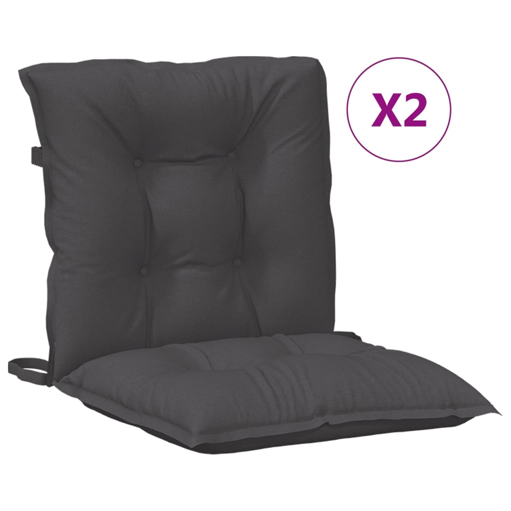 Two anthracite melange fabric lowback chair cushions, 39.4x19.7x2.8 inches each.