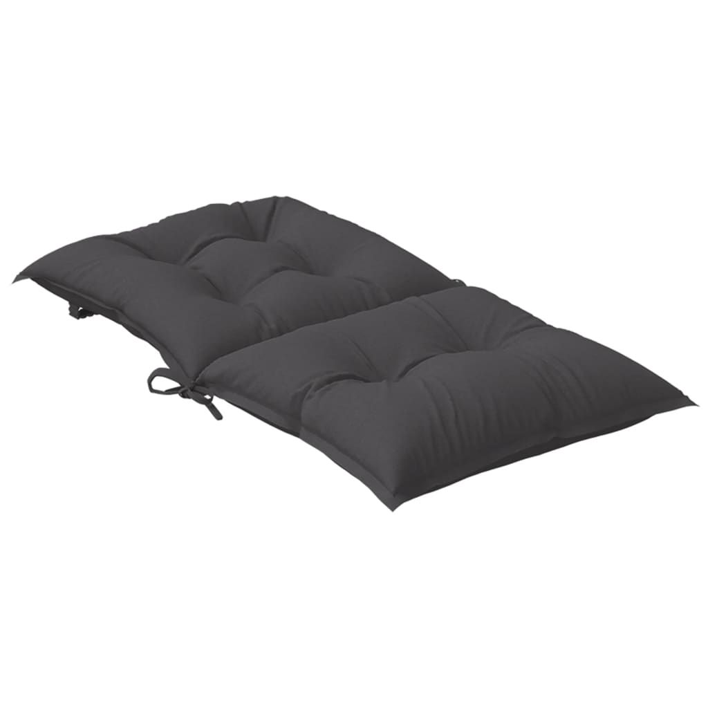 Two anthracite melange fabric chair cushions, each 39.4x19.7x2.8 inches, with ties.