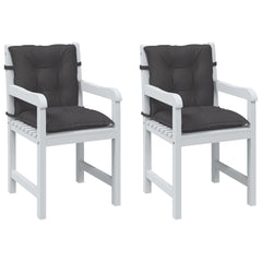 Two white wooden chairs with dark gray low-back cushions.
