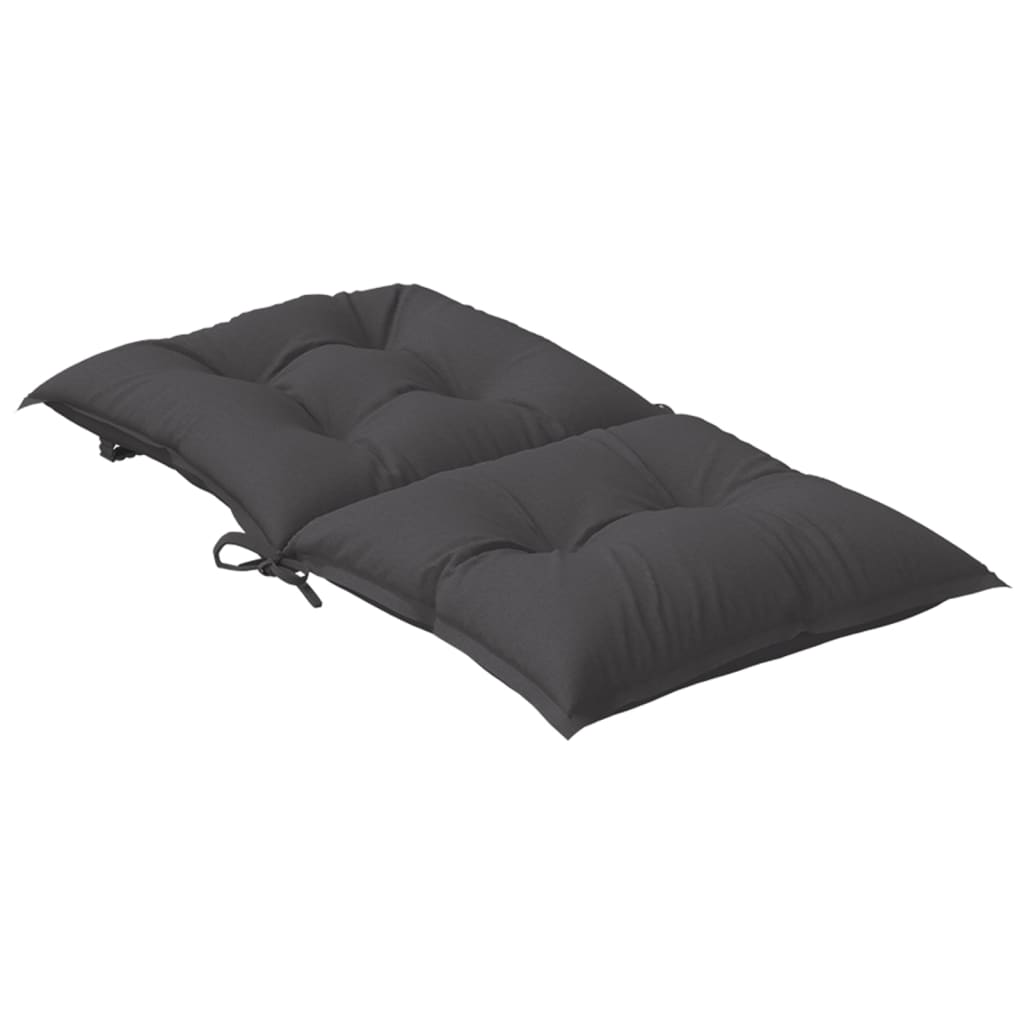 Six-pack of anthracite melange fabric lowback chair cushions with ties.