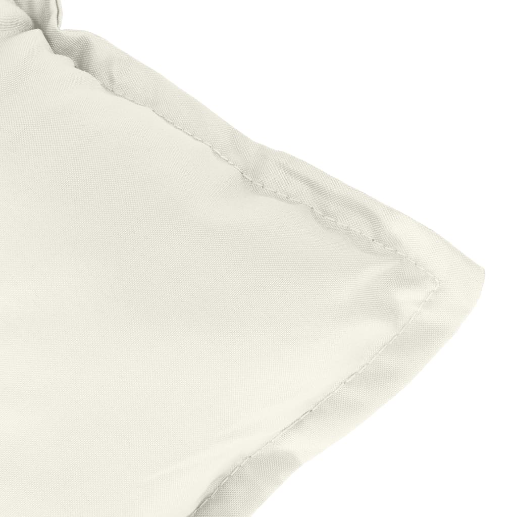 Cream melange fabric lowback chair cushions, 2-pack, with quilted edges.