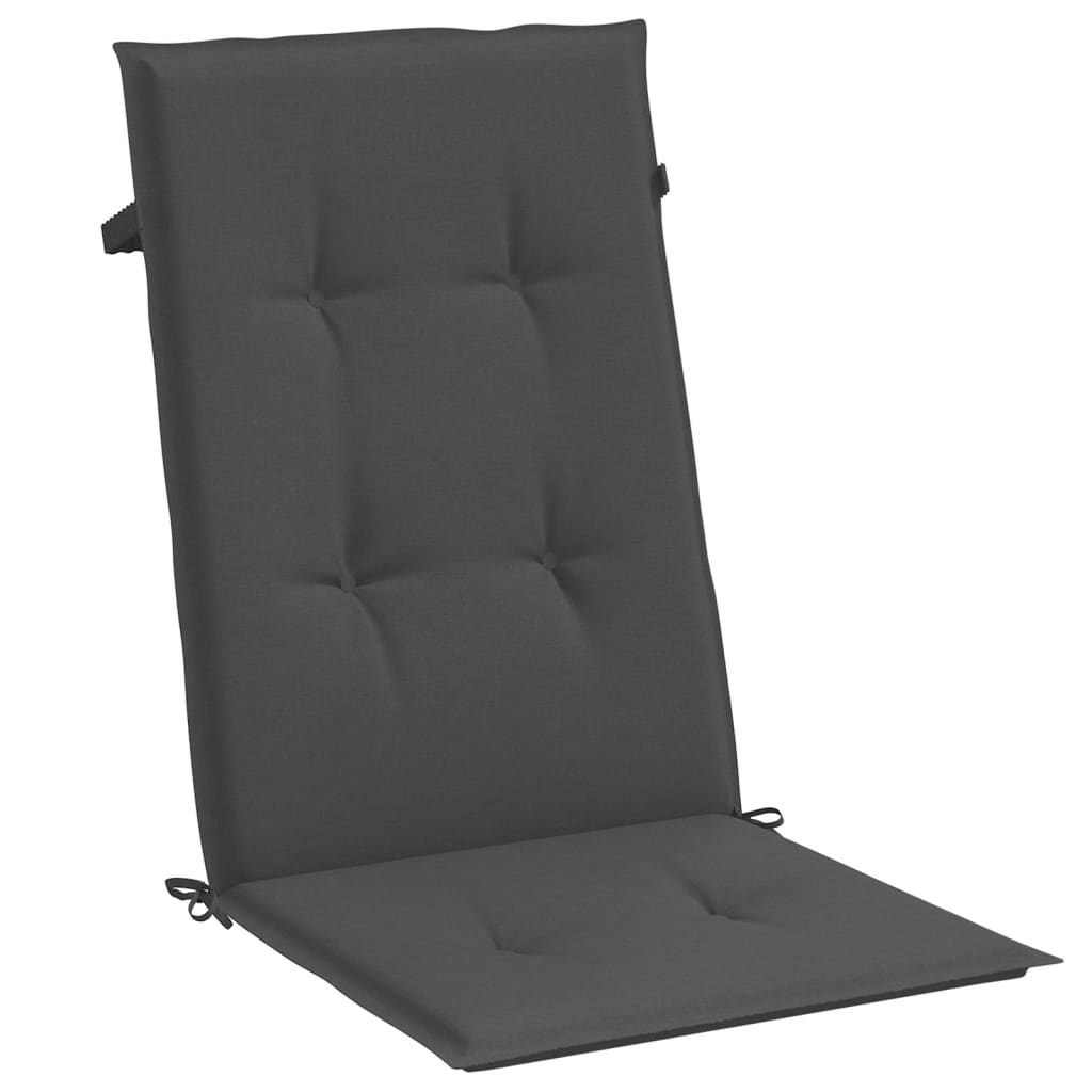 Two-pack of anthracite melange fabric highback chair cushions with ties.