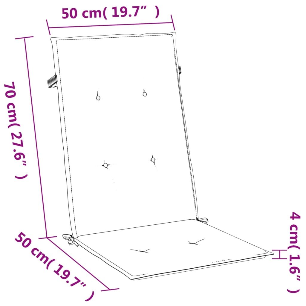 Diagram of highback chair cushion dimensions: 50 cm wide, 70 cm tall, 4 cm thick.