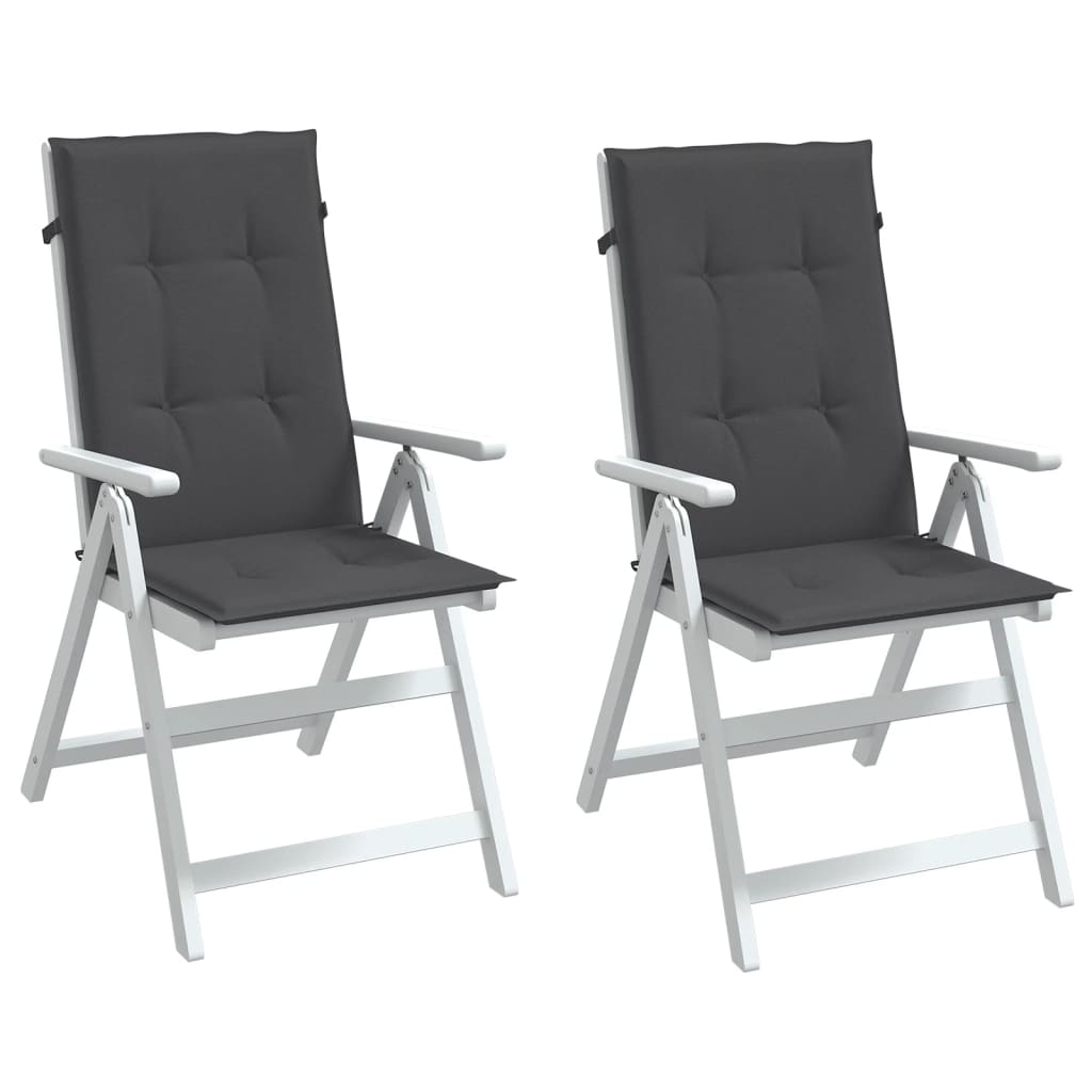 Two melange anthracite fabric cushions for highback chairs with straps for outdoor use