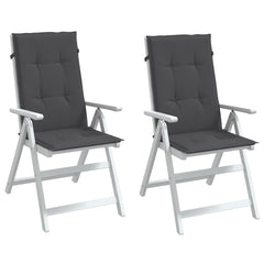Two melange anthracite fabric cushions for highback chairs with straps for outdoor use