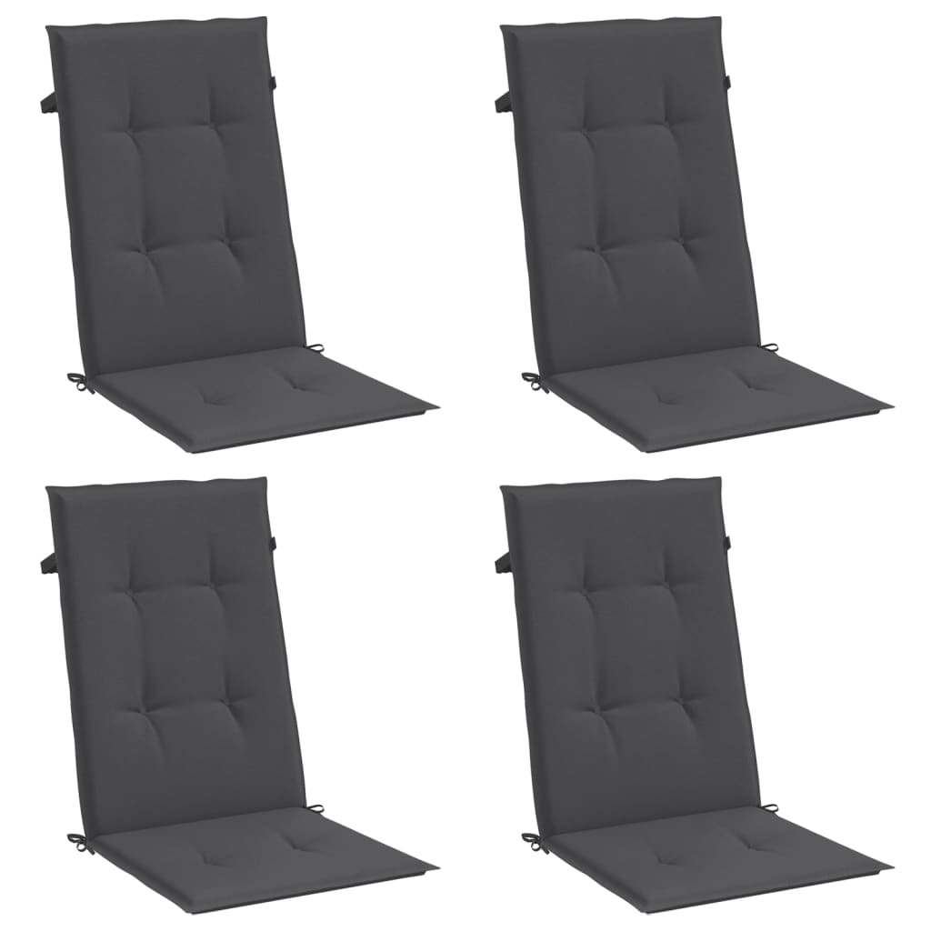 Four anthracite melange highback chair cushions with straps and ties.