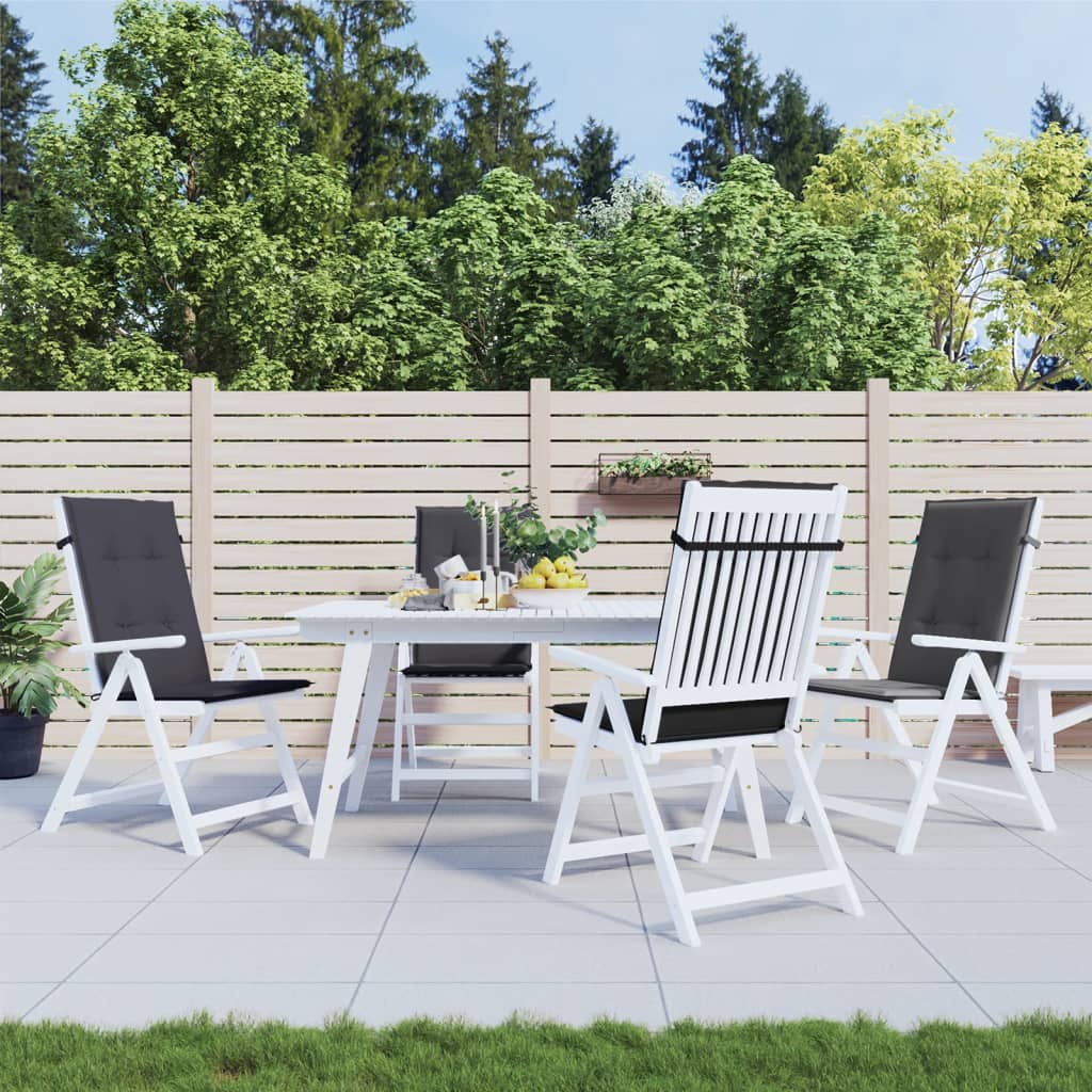 Four anthracite melange fabric cushions for highback chairs, shown on white patio set.