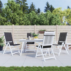 Four anthracite melange fabric cushions for highback chairs, shown on white patio set.