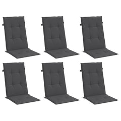 Six highback chair cushions in anthracite melange fabric with ties and straps.