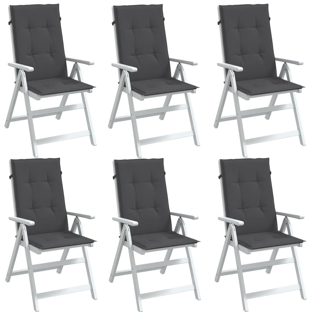 Set of 6 anthracite melange fabric cushions for highback chairs with ties and straps.