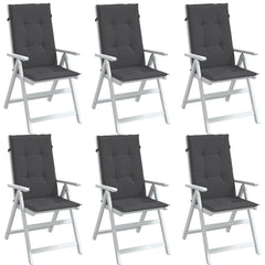 Set of 6 anthracite melange fabric cushions for highback chairs with ties and straps.
