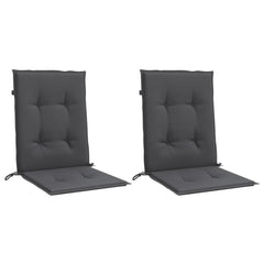 Two anthracite melange fabric lowback chair cushions with tufted design and straps, 39.4x19.7x1.6 inches.